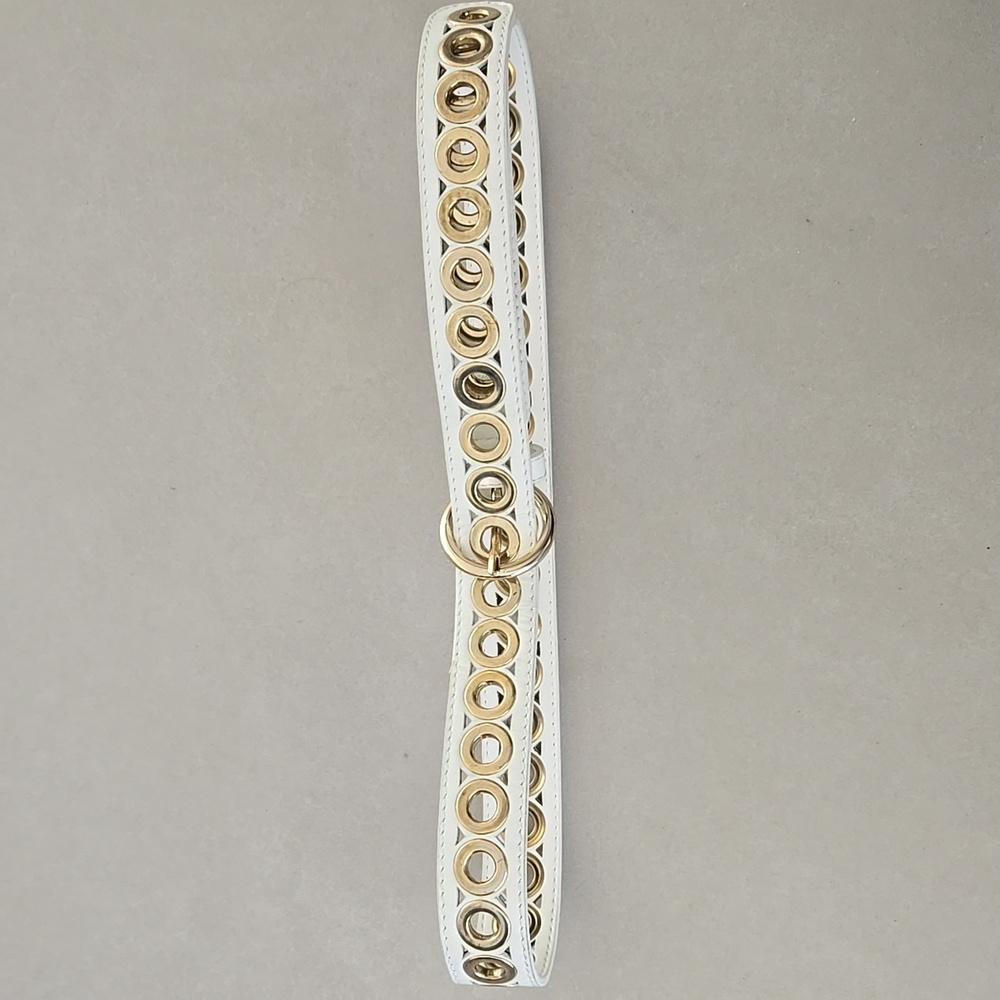 Sandro Adelia White Leather Belt With Gold Eyelet Embellishments - Picture 3 of 6